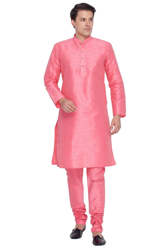 Men's Pink Silk Blend Kurta and Pyjama Set