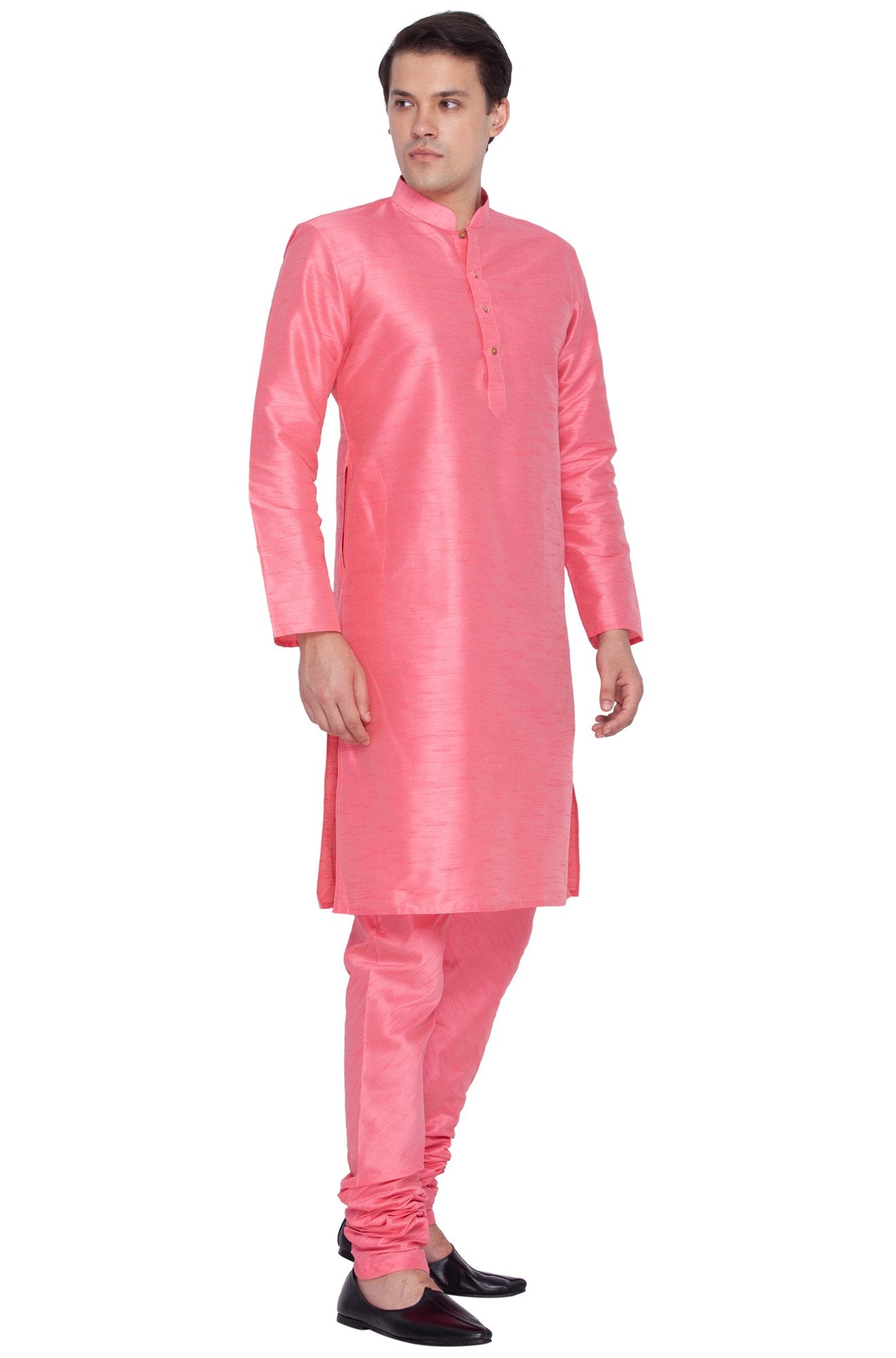 Men's Pink Silk Blend Kurta and Pyjama Set