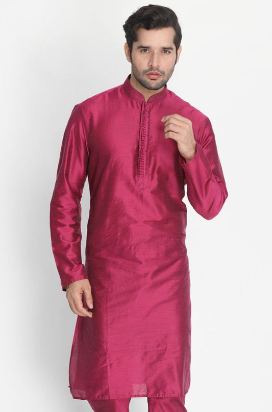 Men's Purple Cotton Silk Blend Kurta