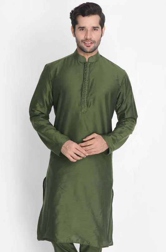 Men's Green Cotton Silk Blend Kurta