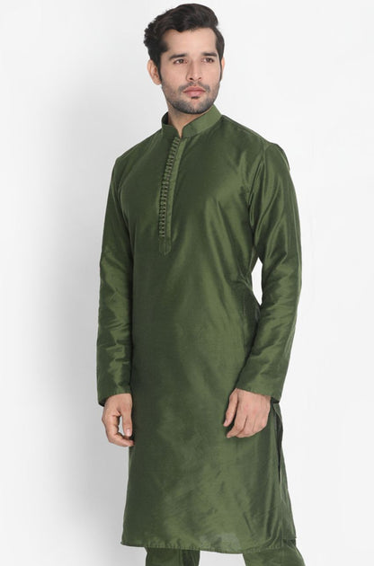 Men's Green Cotton Silk Blend Kurta