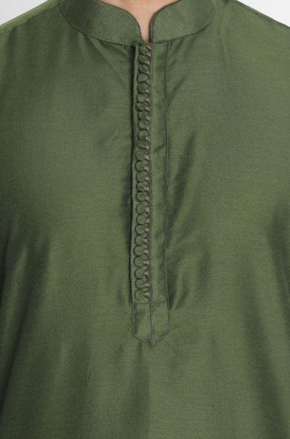 Men's Green Cotton Silk Blend Kurta