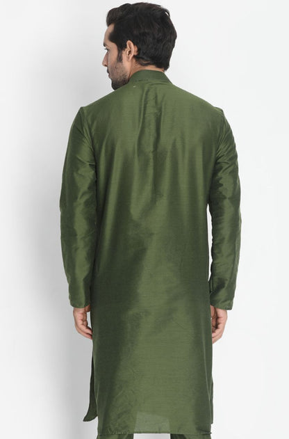 Men's Green Cotton Silk Blend Kurta