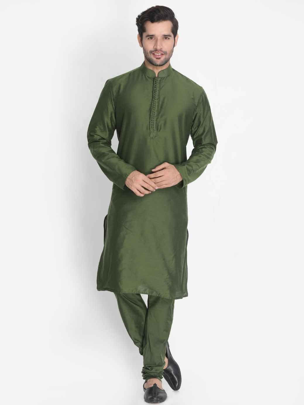 Men's Green Cotton Silk Blend Kurta