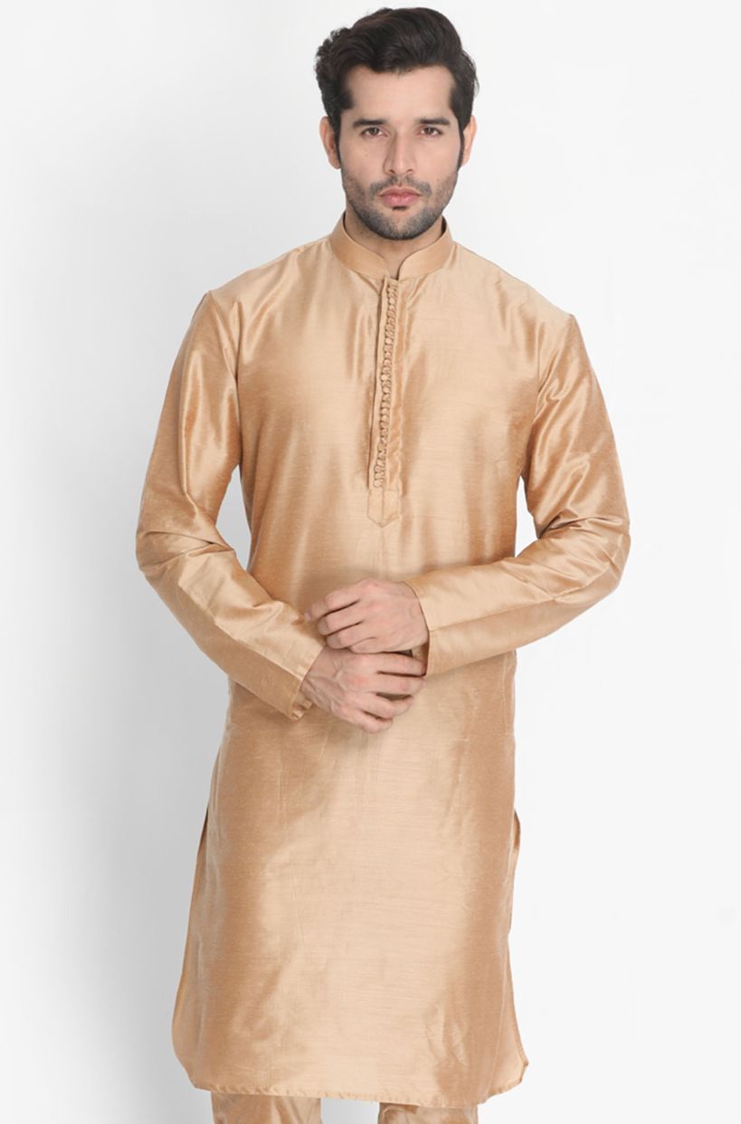 Men's Gold Cotton Silk Blend Kurta