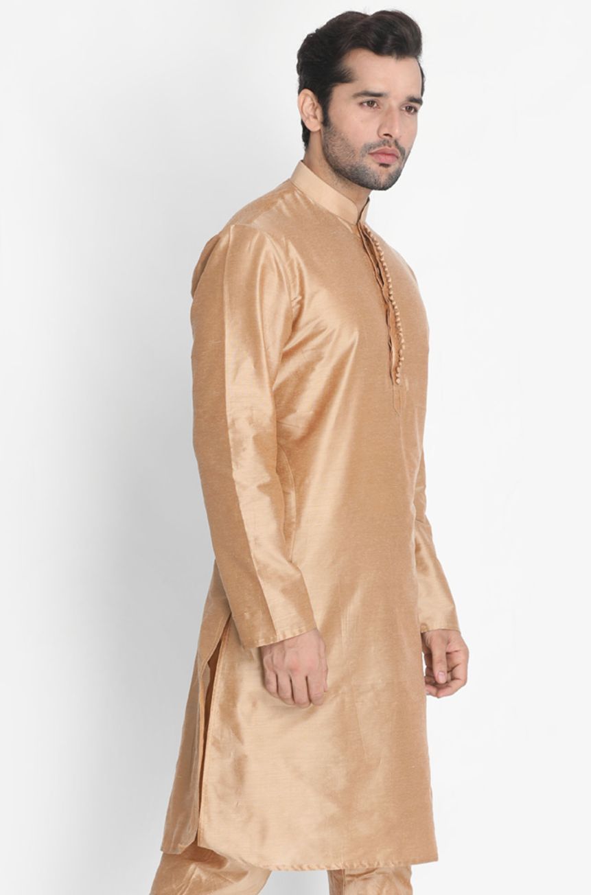 Men's Gold Cotton Silk Blend Kurta