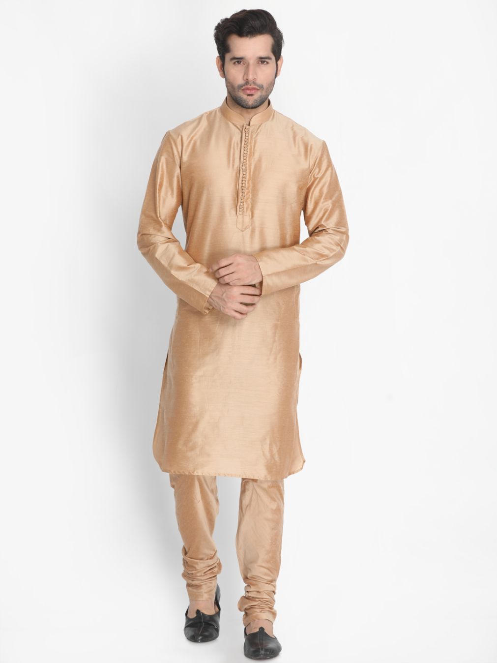 Men's Gold Cotton Silk Blend Kurta