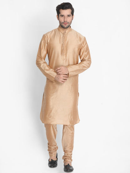 Men's Gold Cotton Silk Blend Kurta