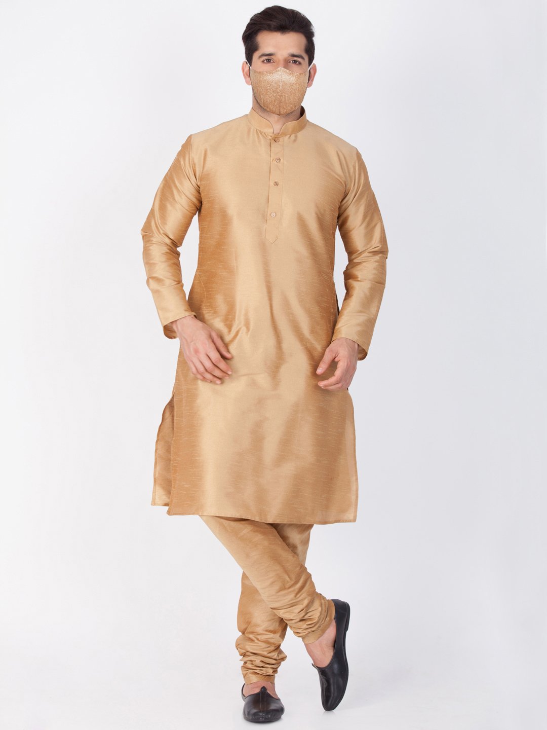 Men's Gold Silk Blend Kurta and Pyjama Set