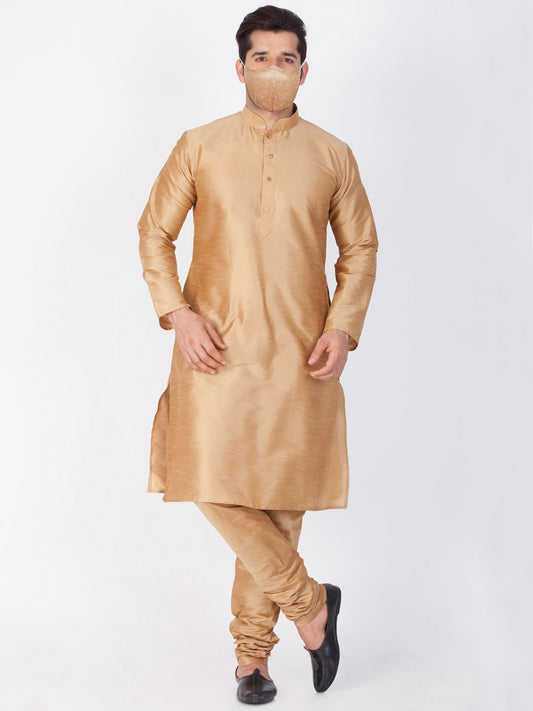 Men's Gold Silk Blend Kurta and Pyjama Set