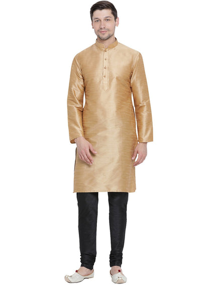 Men's Gold Silk Blend Kurta and Pyjama Set