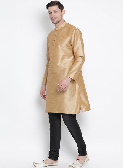 Men's Gold Silk Blend Kurta and Pyjama Set