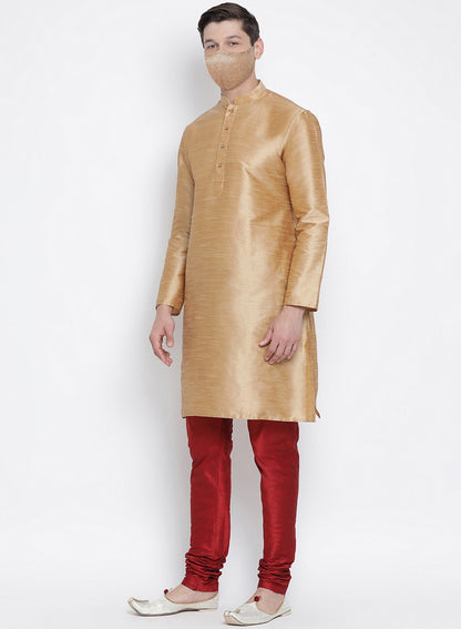 Men's Gold Silk Blend Kurta and Pyjama Set