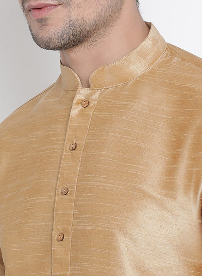 Men's Gold Silk Blend Kurta and Pyjama Set