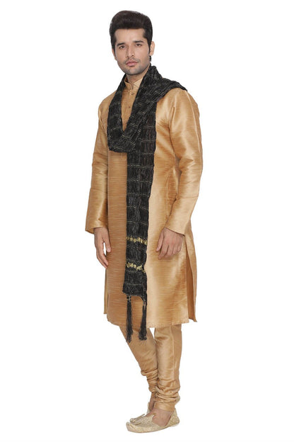 Men's Gold Silk Blend Kurta, Pyjama & Dupatta Set