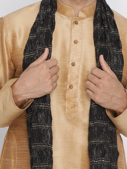 Men's Gold Silk Blend Kurta, Pyjama & Dupatta Set