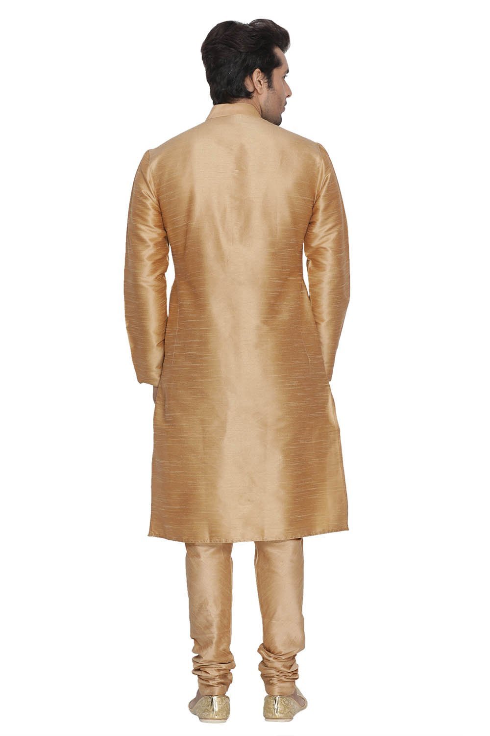 Men's Gold Silk Blend Kurta, Pyjama & Dupatta Set