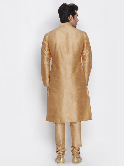 Men's Gold Silk Blend Kurta, Pyjama & Dupatta Set