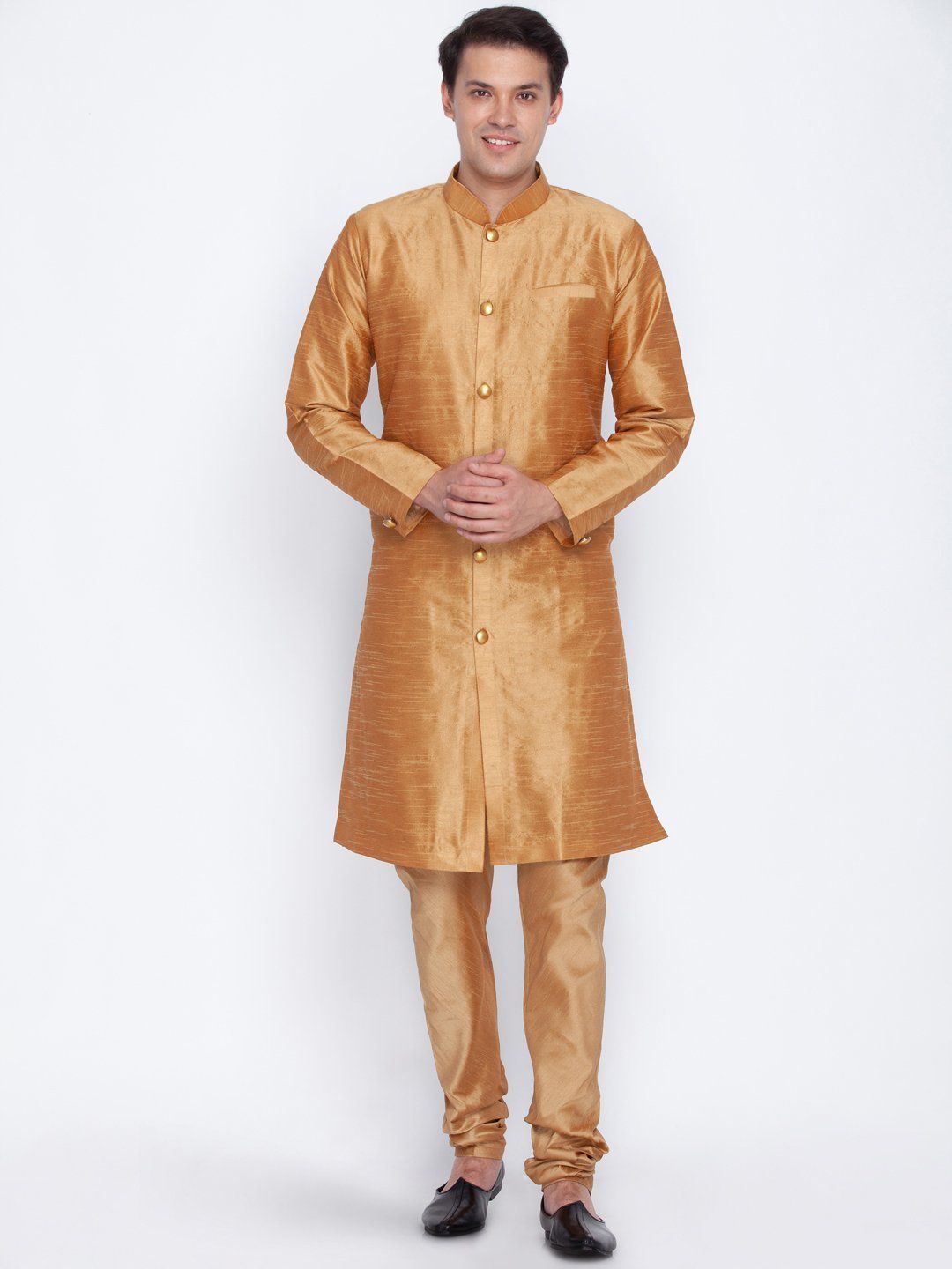 Men's Gold Cotton Silk Blend Sherwani Set