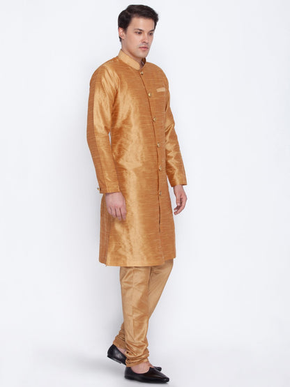 Men's Gold Cotton Silk Blend Sherwani Set