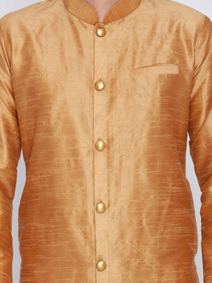 Men's Gold Cotton Silk Blend Sherwani Set