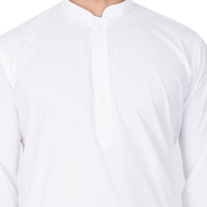 Men's White Cotton Kurta and Pyjama Set