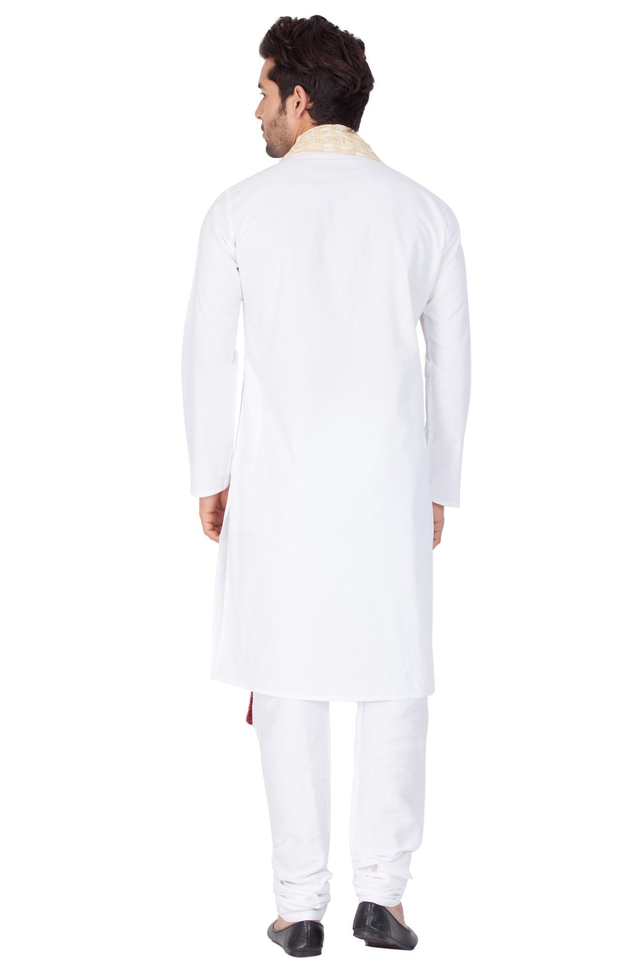 Men's White Cotton Kurta, Pyjama & Dupatta Set