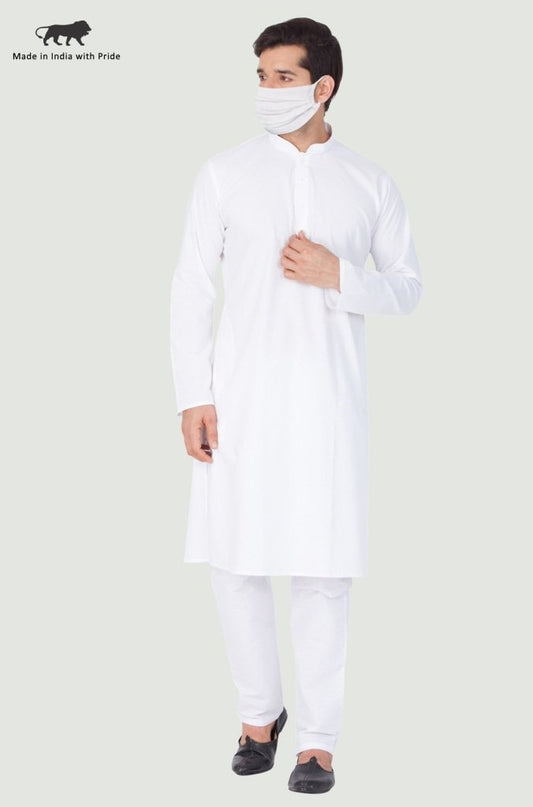 Men's White Cotton Kurta and Pyjama Set