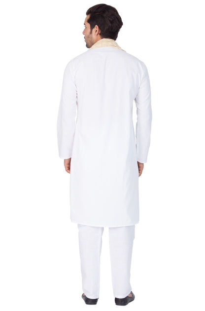 Men's White Cotton Kurta, Pyjama & Dupatta Set