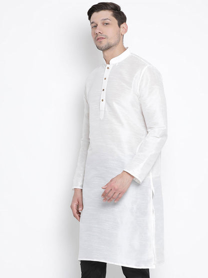 Men's White Silk Blend Kurta