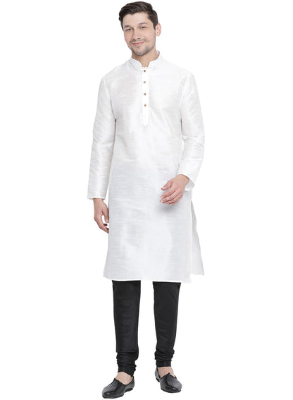 Men's White Silk Blend Kurta