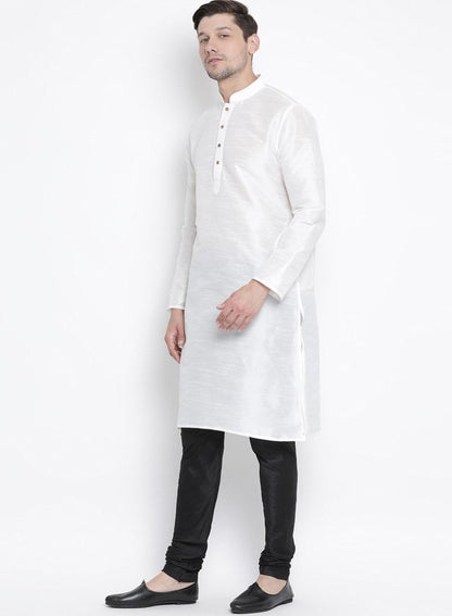 Men's White Silk Blend Kurta and Pyjama Set