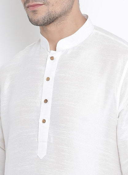 Men's White Silk Blend Kurta and Pyjama Set