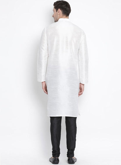 Men's White Silk Blend Kurta and Pyjama Set