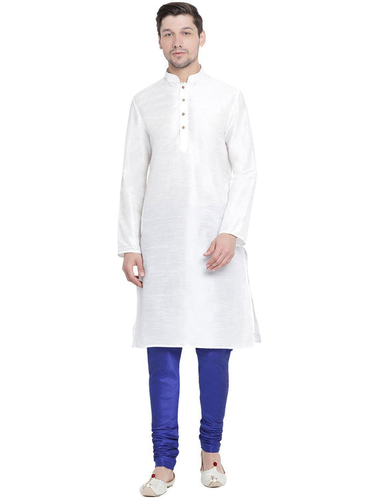 Men's White Silk Blend Kurta and Pyjama Set