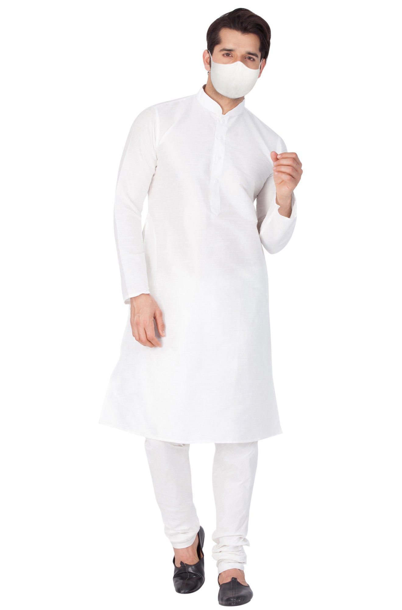 Men's White Silk Blend Kurta and Pyjama Set