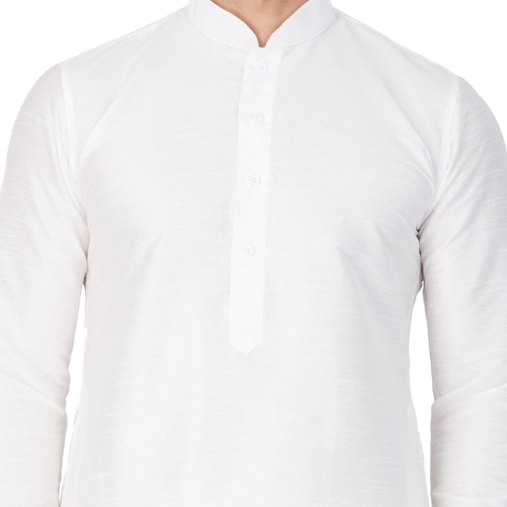 Men's White Silk Blend Kurta and Pyjama Set