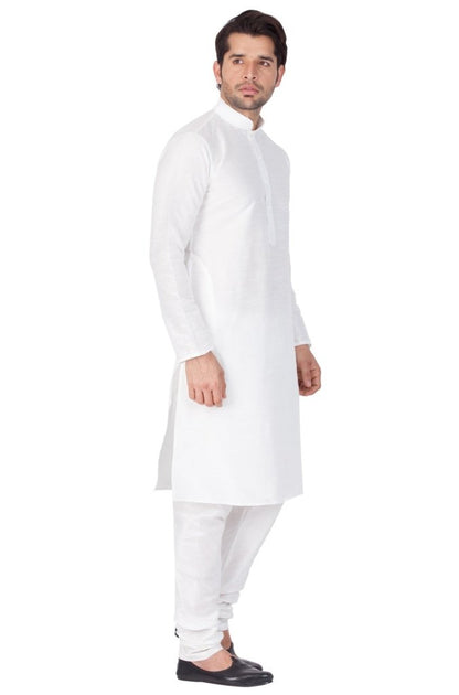 Men's White Silk Blend Kurta and Pyjama Set