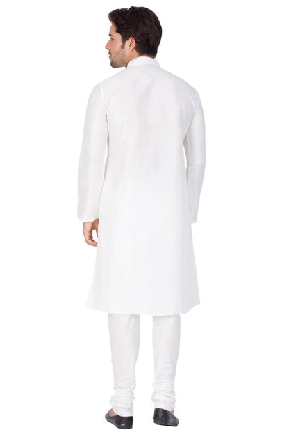 Men's White Silk Blend Kurta and Pyjama Set