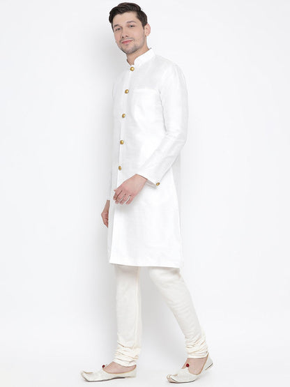 Men's White Cotton Silk Blend Kurta and Pyjama Set