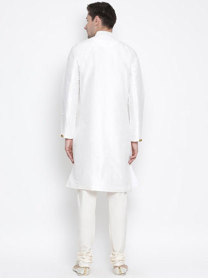 Men's White Cotton Silk Blend Kurta and Pyjama Set