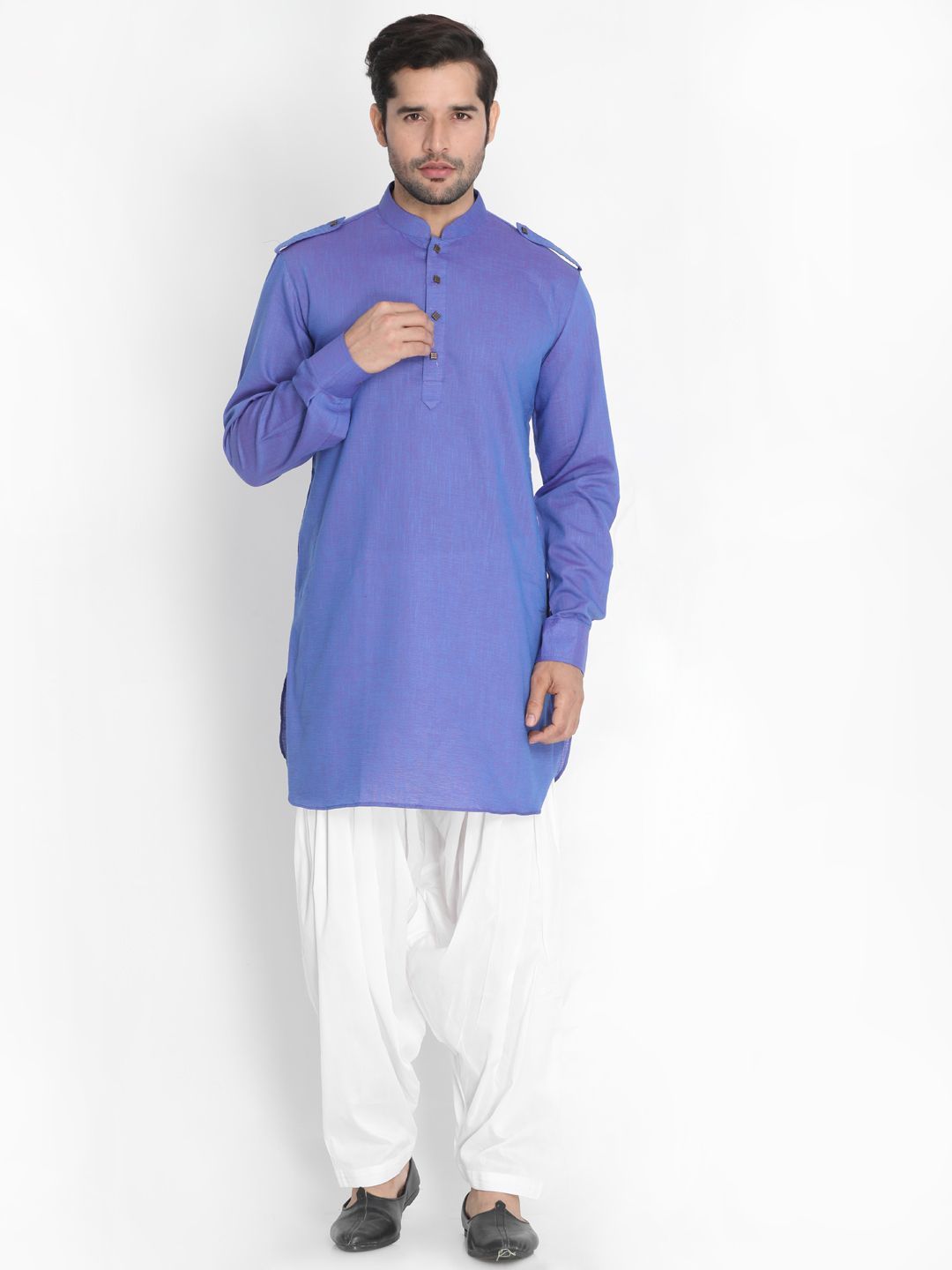 Men's Purple Cotton Blend Kurta and Patiala Set