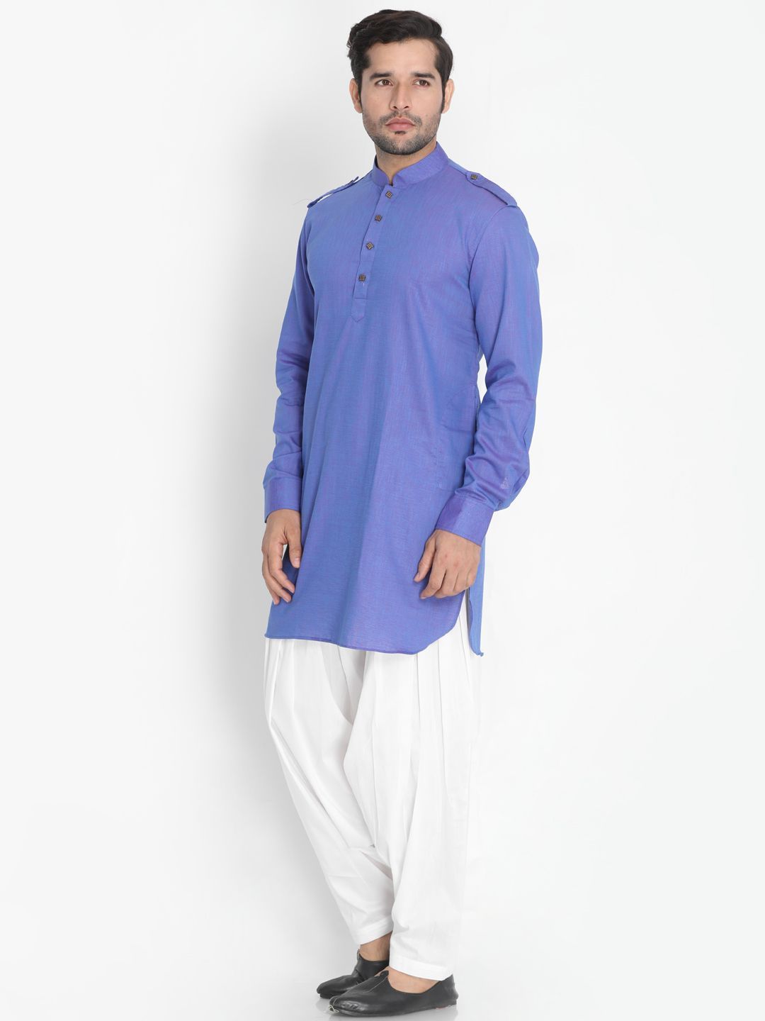 Men's Purple Cotton Blend Kurta and Patiala Set