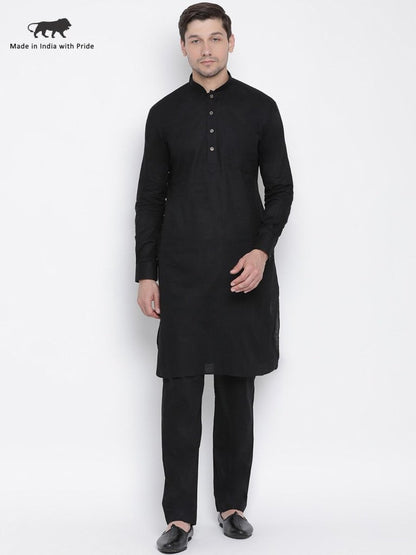 Men's Black Cotton Blend Pathani Suit Set