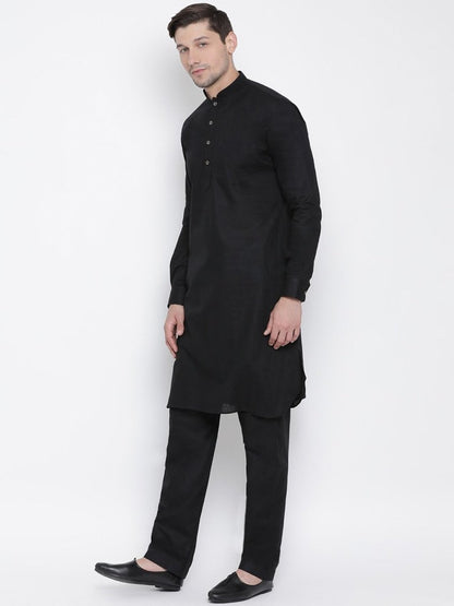 Men's Black Cotton Blend Pathani Suit Set