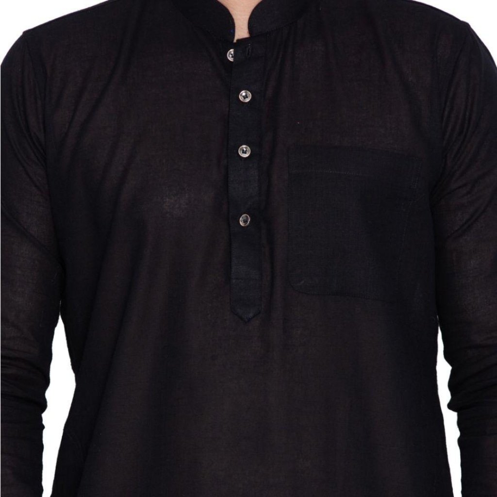 Men's Black Cotton Blend Pathani Suit Set