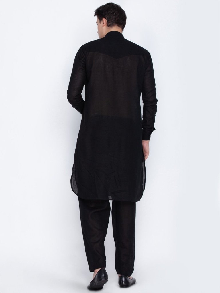 Men's Black Cotton Blend Pathani Suit Set