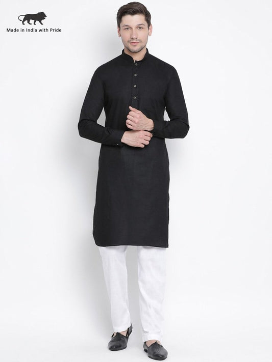 Men's Black Cotton Blend Pathani Suit Set