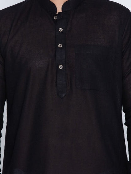 Men's Black Cotton Blend Pathani Suit Set