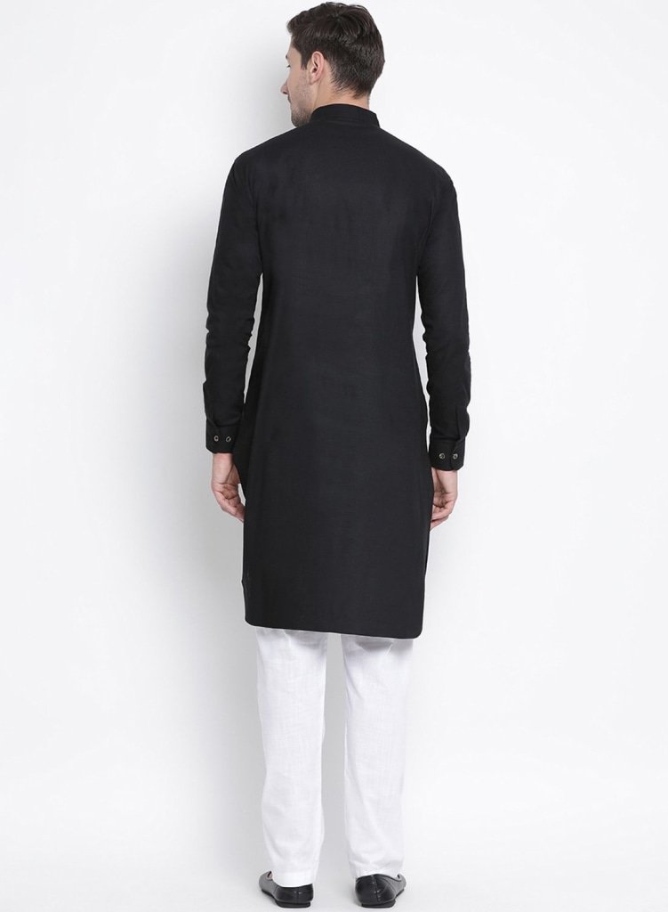 Men's Black Cotton Blend Pathani Suit Set